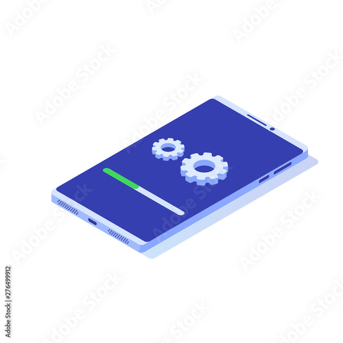 Smartphone System update flat style concept. Vector isometric illustration