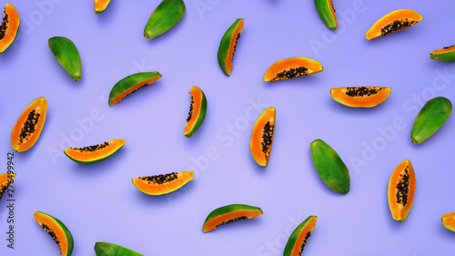 Fruit papaya pattern violet 3d render realist summer food background