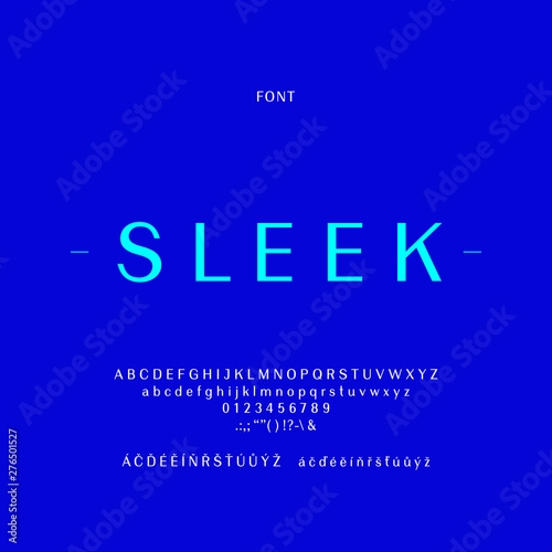 Sleek vector font. Contrast Sans-serif. Includes: uppercase and lowercase letters, numbers, punctuation marks, czech.