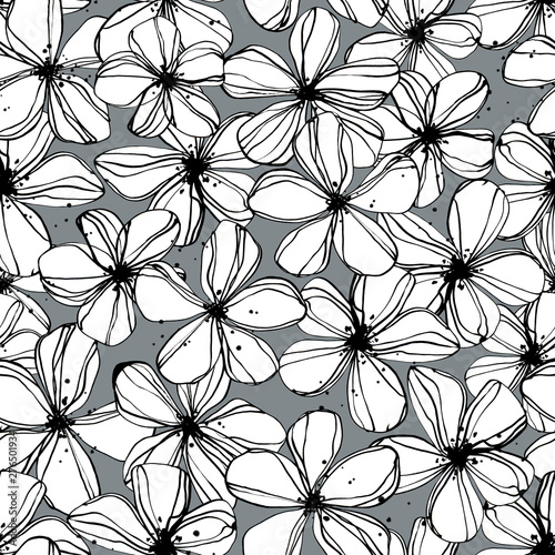 Seamless hand painted pattern with flowers an