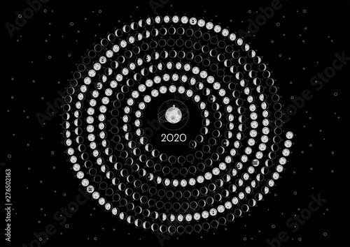 Moon Calendar 2020 Northern Hemisphere Black Rounded