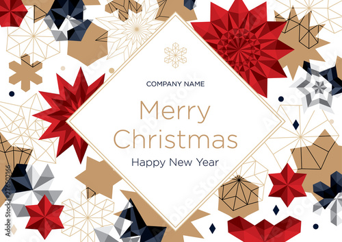 Christmas corporate greeting card.  Trendy design template of leaflet cover, flayer, card, beauty salon, spa, restaurant, club. Vector illustration.