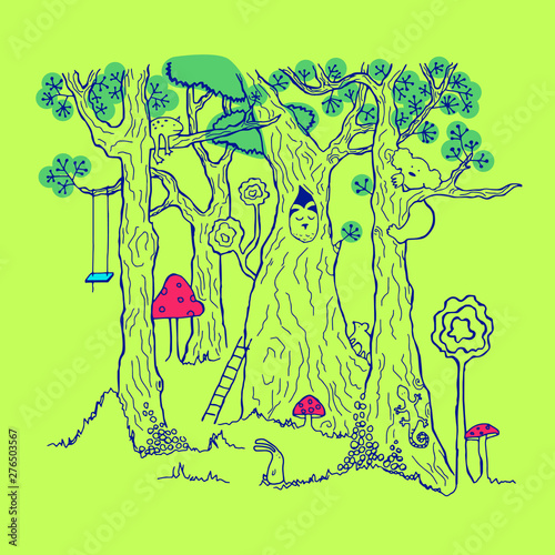 Cute fairy tale forest with animals