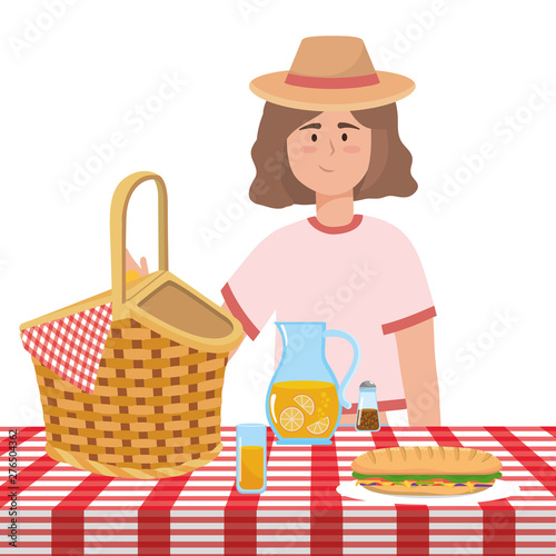 Woman cartoon having picnic design