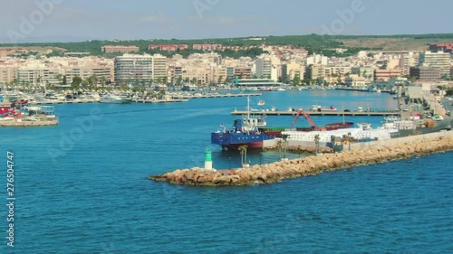 Wallpaper Mural Aerial dolly circle of pier in Santa Pola and cargo ship docked Torontodigital.ca