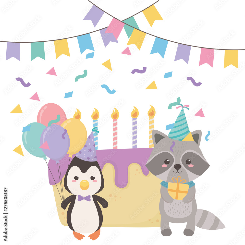 Plakat Animals cartoons with happy birthday icon design