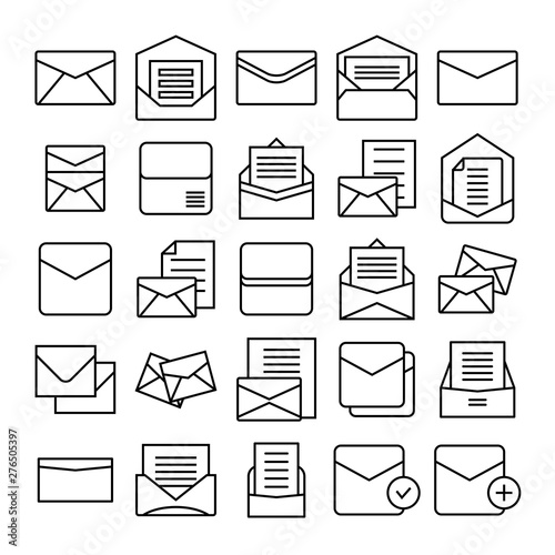 envelope, mail and letter icons set