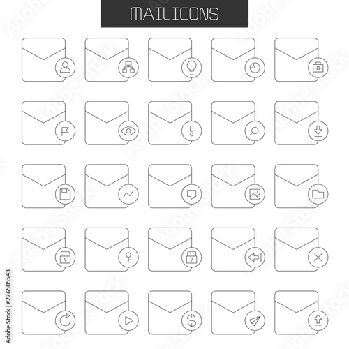 envelope, mail and letter icons set
