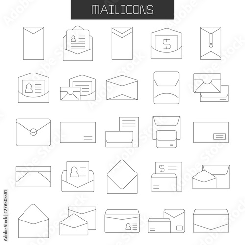 envelope, mail and letter icons set