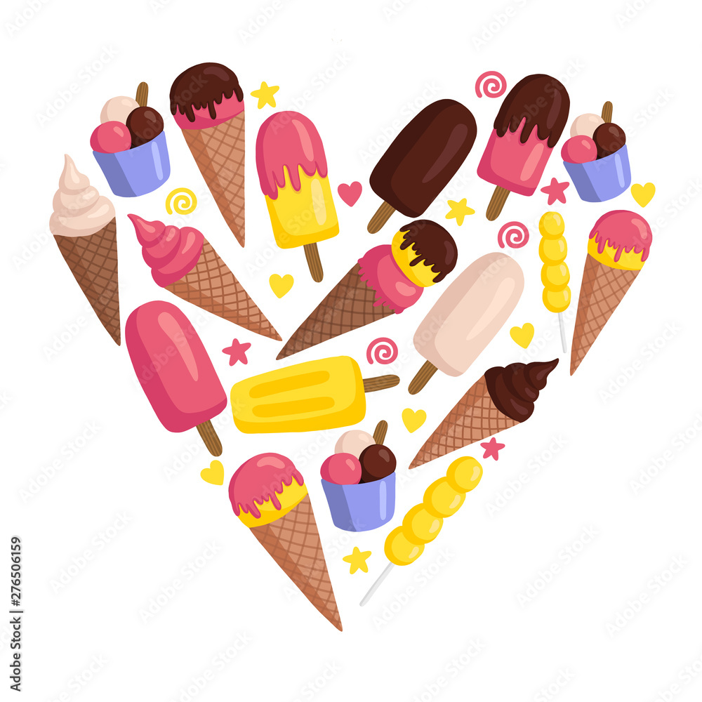 heart shaped ice cream cones. vector illustration in flat style. heart shaped ice cream cones. vector illustration in flat style.