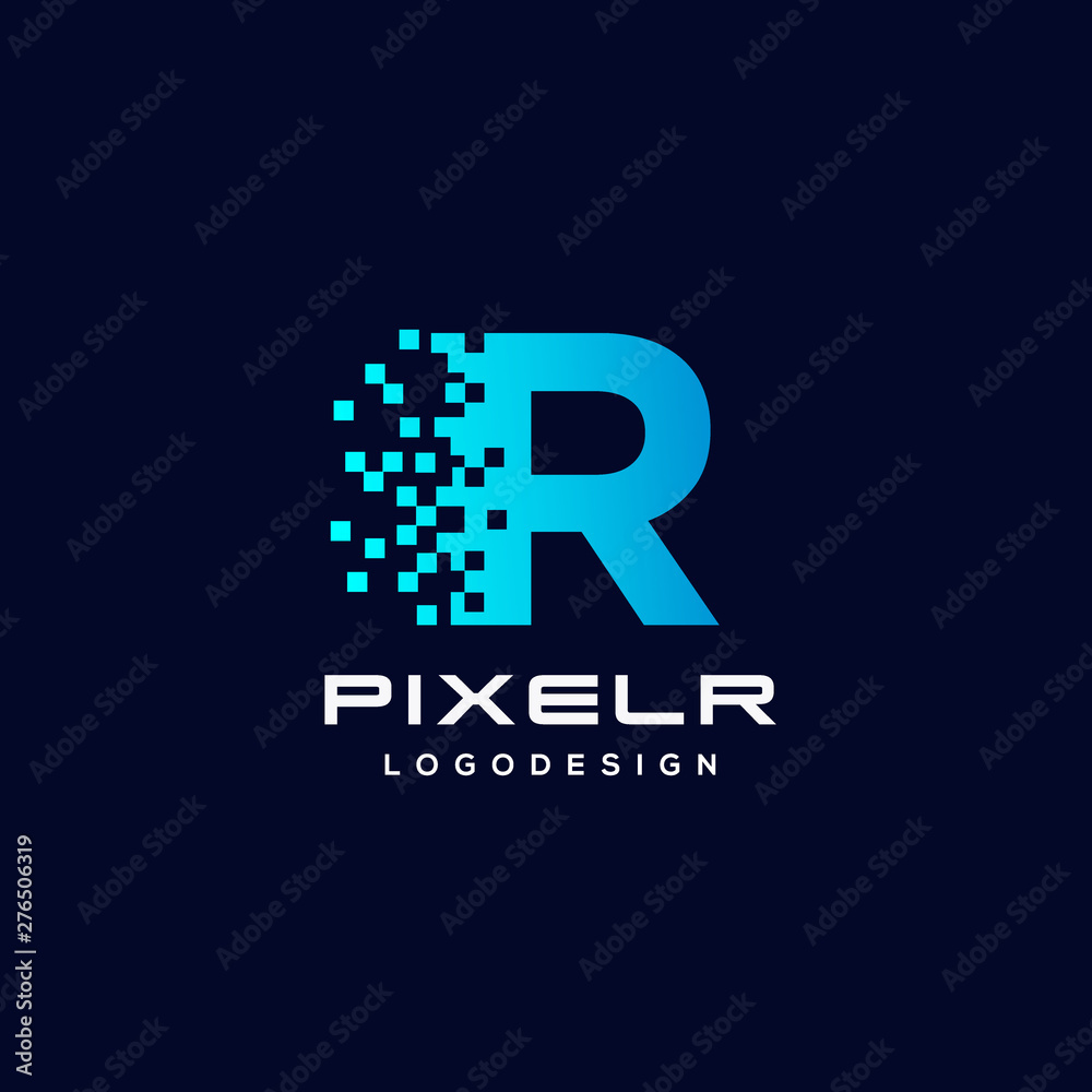 Letter R Pixel logo design template for technology