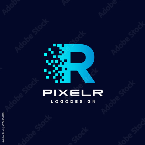 Letter R Pixel logo design template for technology © Choi