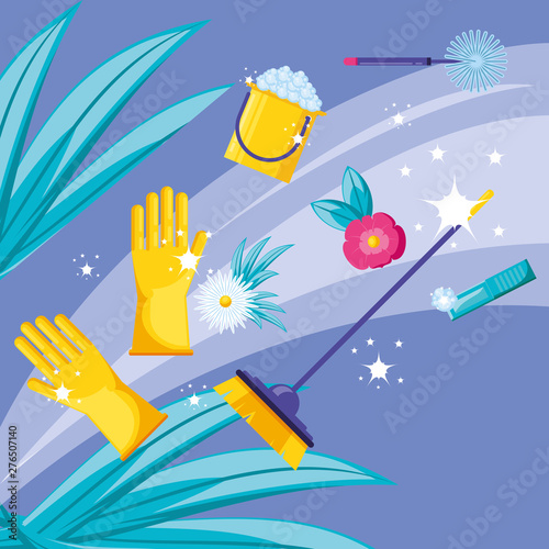 housekeeping tools with set icons