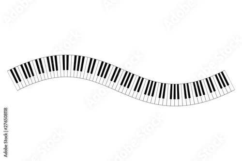 Musical keyboard wave, constructed from octave patterns, black and white piano keyboard keys, shaped into repeated motif. Illustration. Vector.