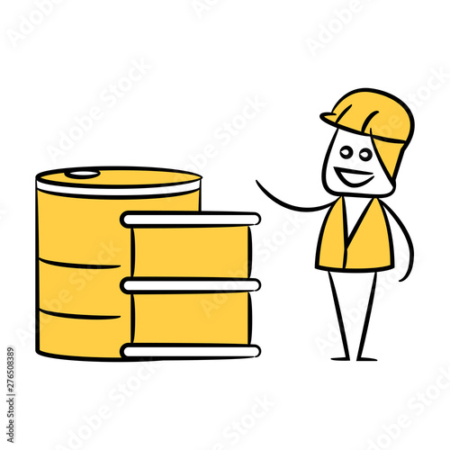engineer and oil barrel yellow doodle design