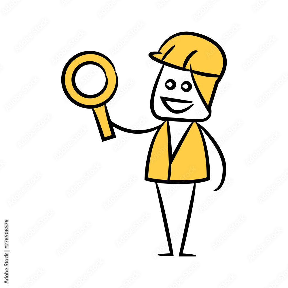 engineer and worker holding magnifier glass yellow doodle design engineer and worker holding magnifier glass yellow doodle design