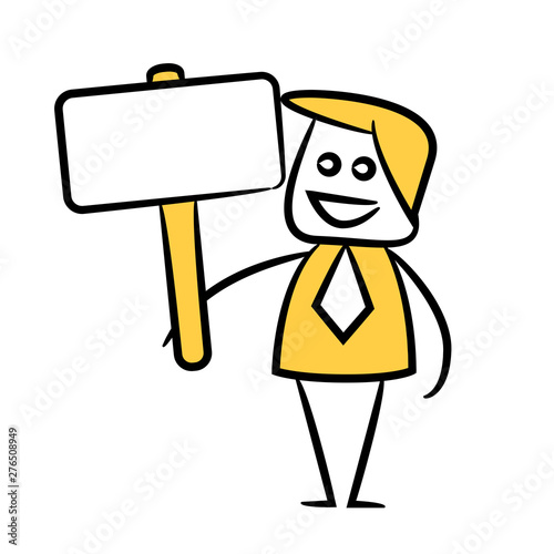 businessman and blank signage yellow stick figure theme
