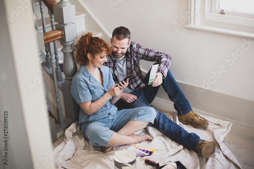 Couple choosing paint colors
