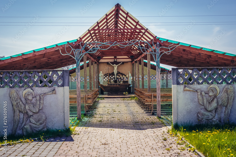 Naklejka premium Open air Roman catholic church in Gaski, small village on the Baltic Sea coast in Poland
