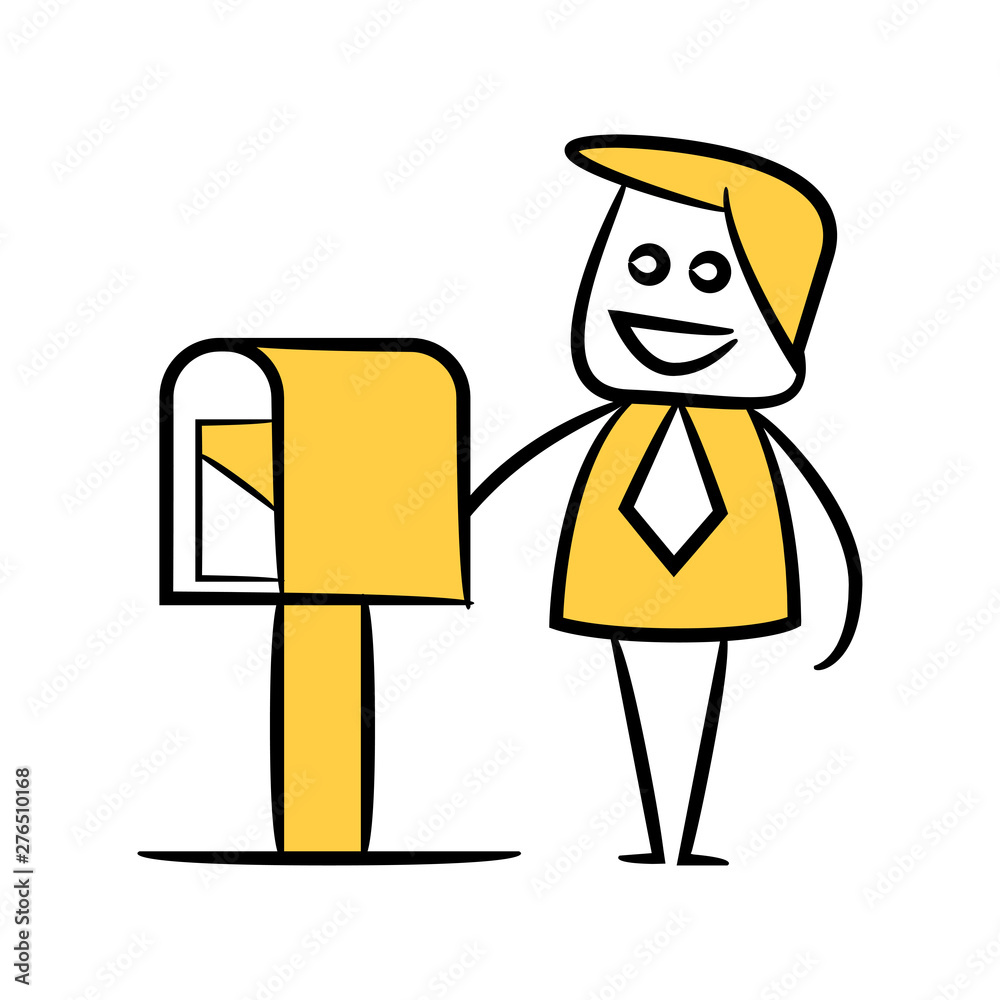 businessman ans mail box yellow stick figure theme