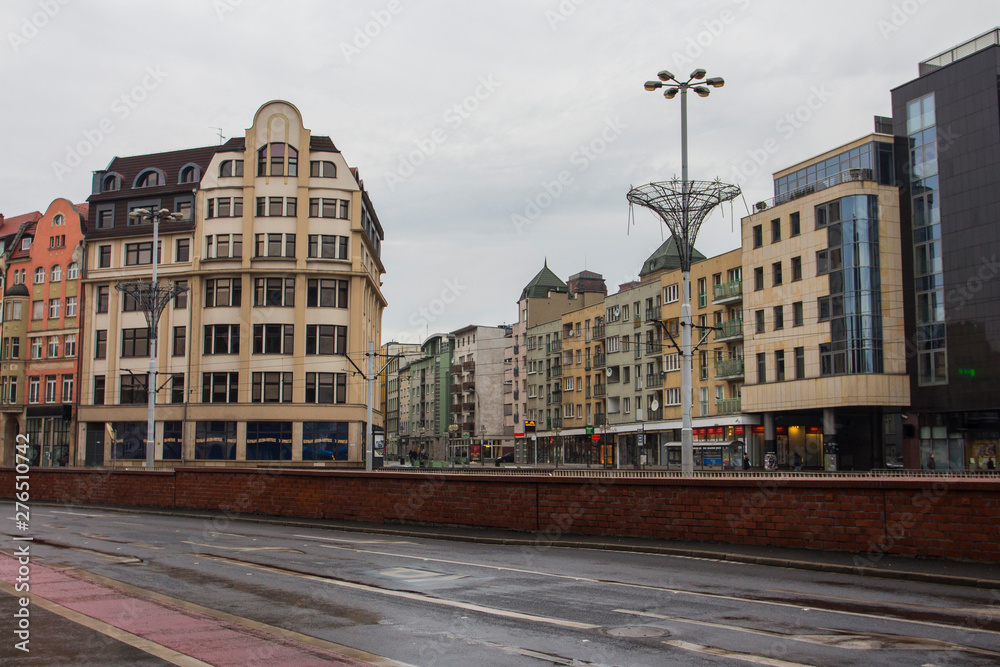 Street in Wroclaw in cloudy weather. Poland