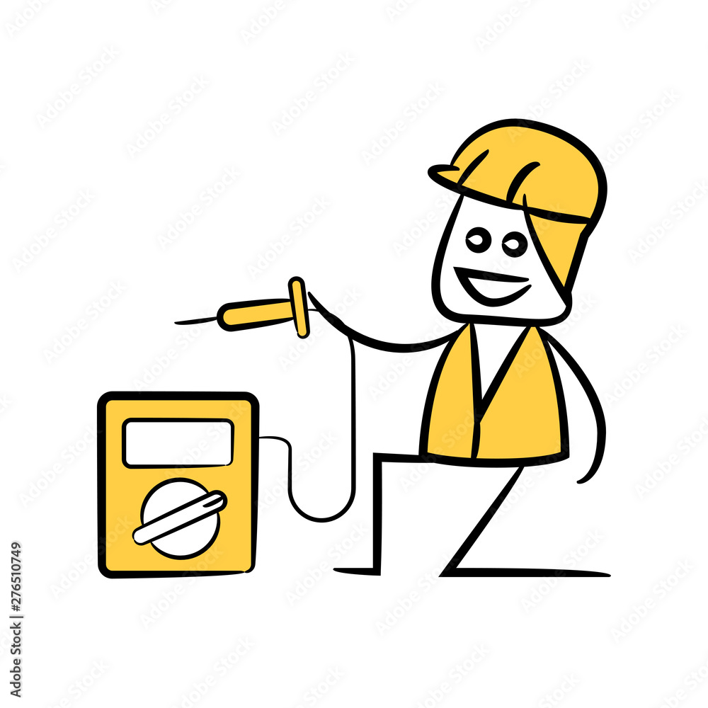 engineer or service man using volt meter in yellow theme