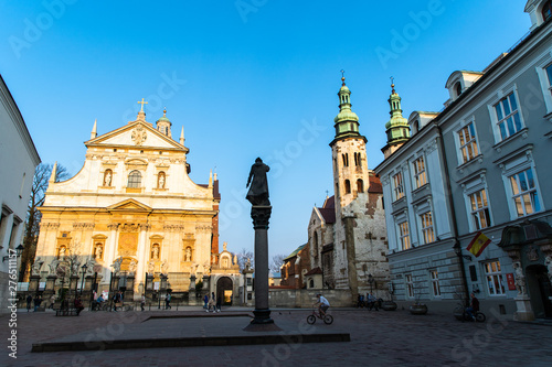 Krakow, Poland - April 2019: The Little Market Square, Krakow, Poland. Krakow - Poland's historic center, a city with ancient architecture. © dianagrytsku