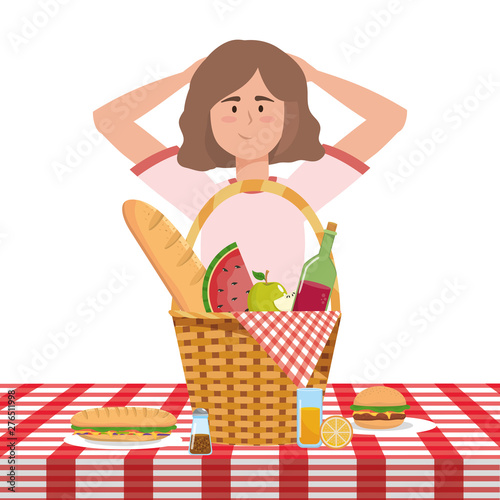 Woman cartoon having picnic design