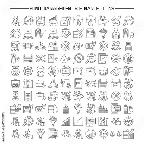 fund and portfolio management, finance icons set line design