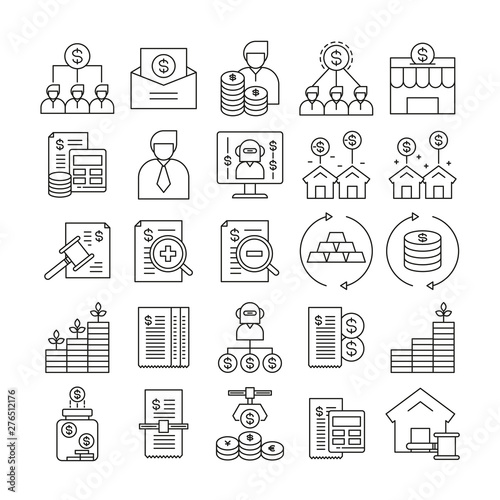 fund management and finance icons set line design