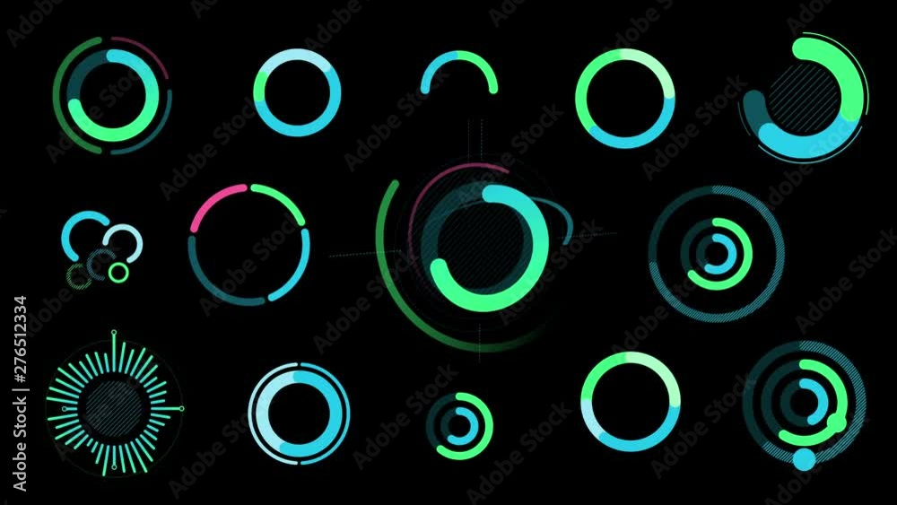 Set of infographics with circle graphs and charts