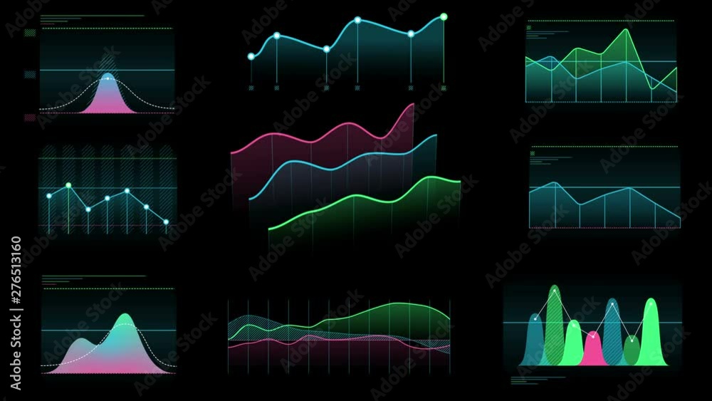 Several clean line and area charts