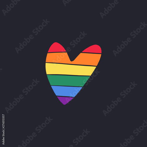 Pride LGBT flag heart vector icon, lesbian gay bisexual transgender concept, love symbol. Color rainbow, doodle flat design.