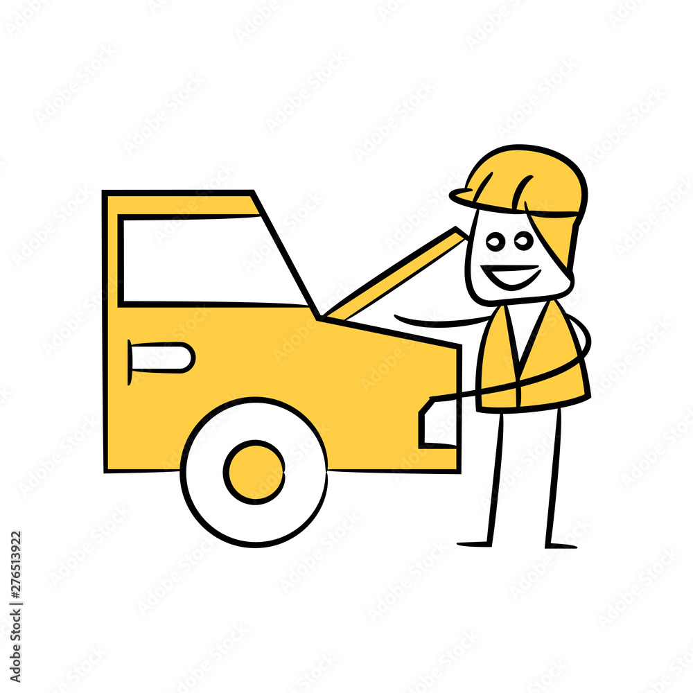 service man fixing car yellow theme