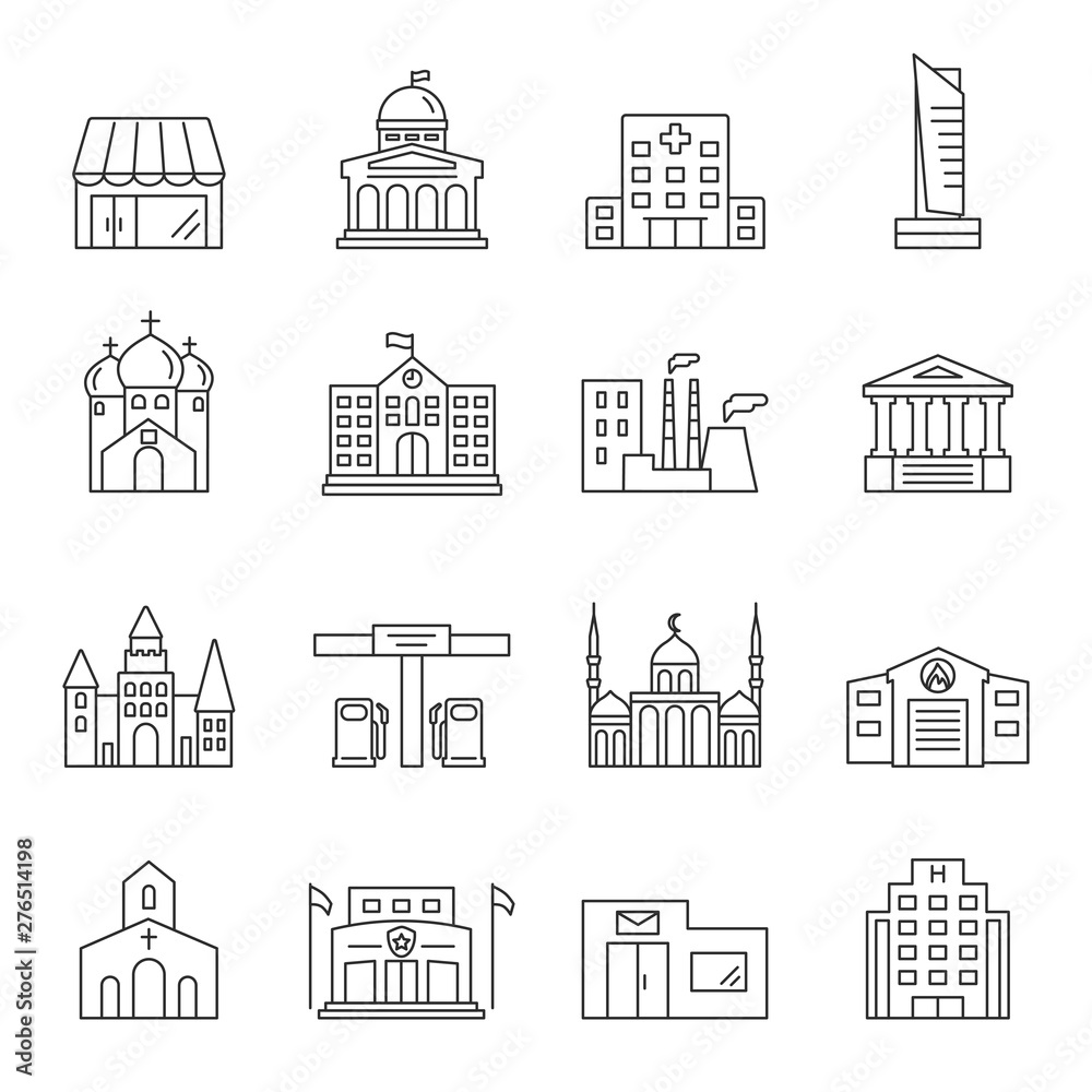 Urban infrastructure outline icons set