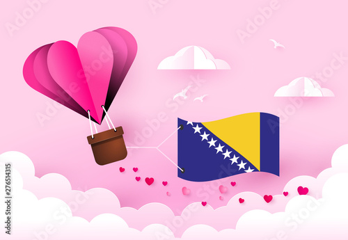 Tableau sur toile Heart air balloon with Flag of Bosnia and Herzegovina for independence day or s