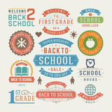 Back to school design elements sale labels and badges set vector illustration.