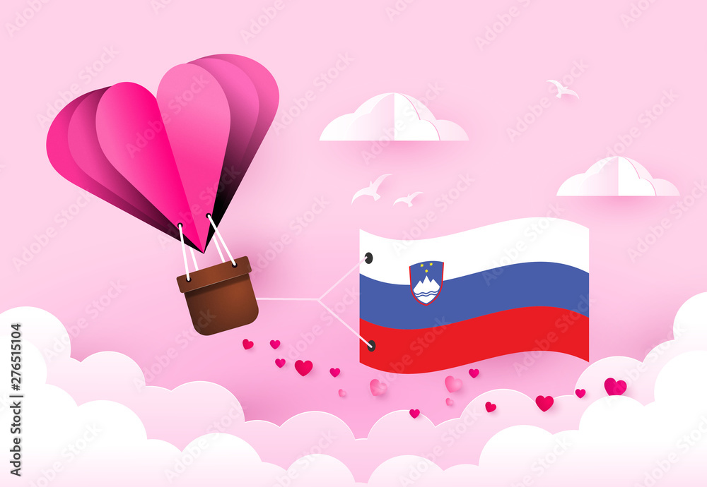 Obraz premium Heart air balloon with Flag of Slovenia for independence day or something similar