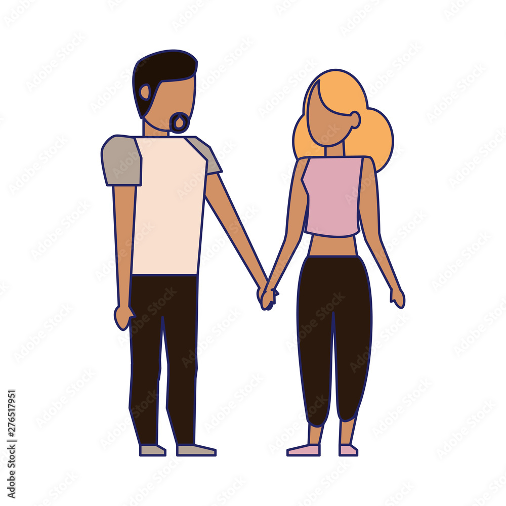 Obraz premium Young couple avatar faceless blue lines