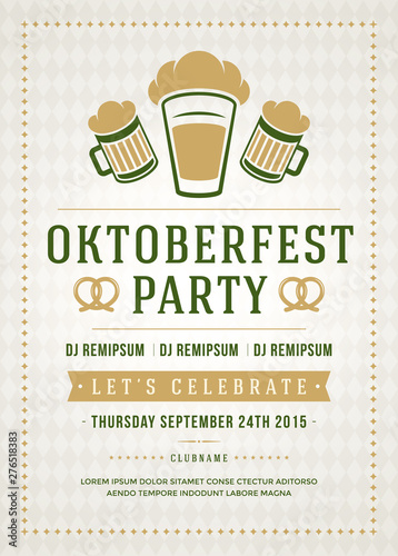Oktoberfest beer festival celebration party retro typography poster vector illustration