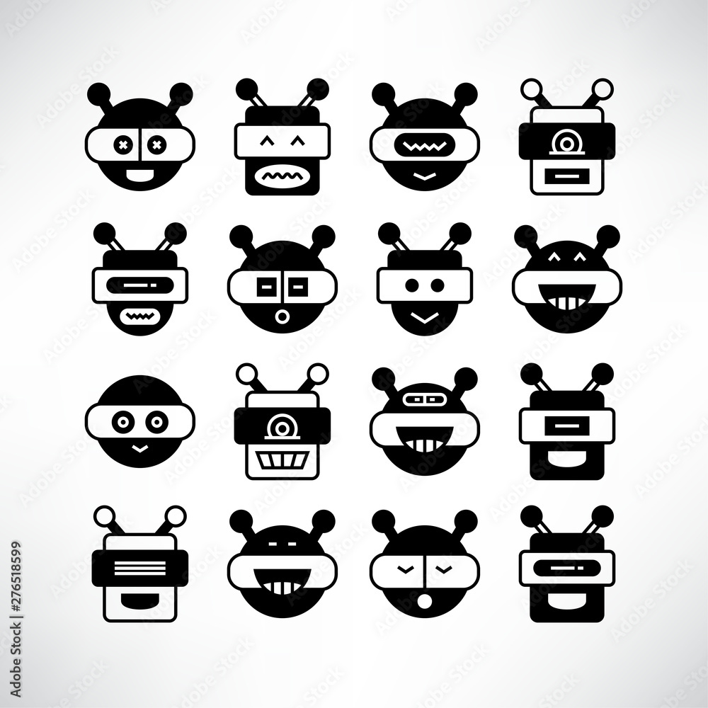 robot head avatar icons set