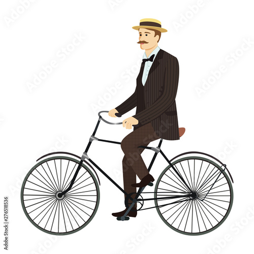 Man on retro vintage old bicycle gentleman vector
