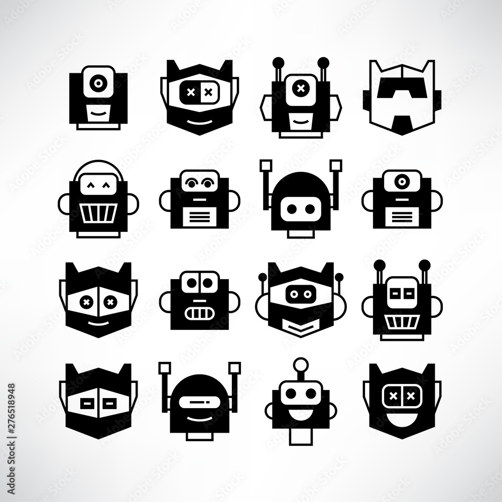 robot head avatar icons set