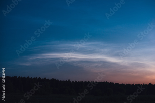 .Noctilucent clouds on a summer night above the forest