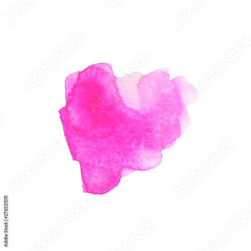 Watercolor pink color abstract spot isolated on white background. Hand drawn illustration.