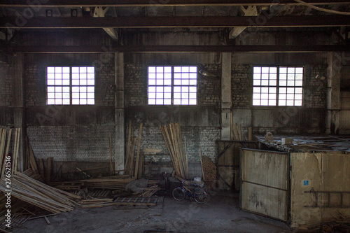 The old industrial wood hangar with equipment