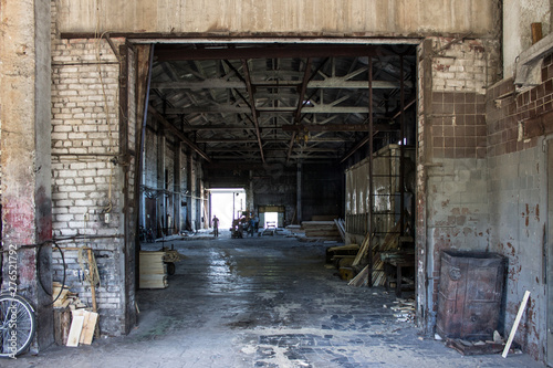 The old industrial wood hangar with equipment