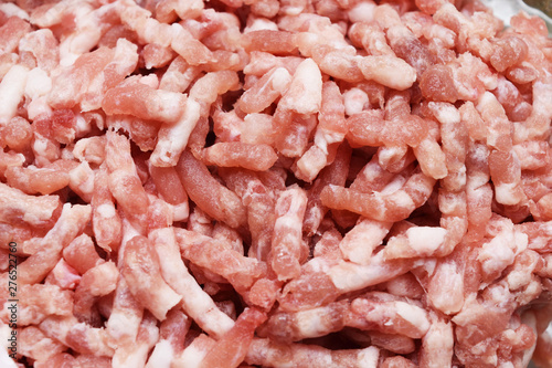 Crushed pork for cooking, Close - up of Raw red meat and white fat