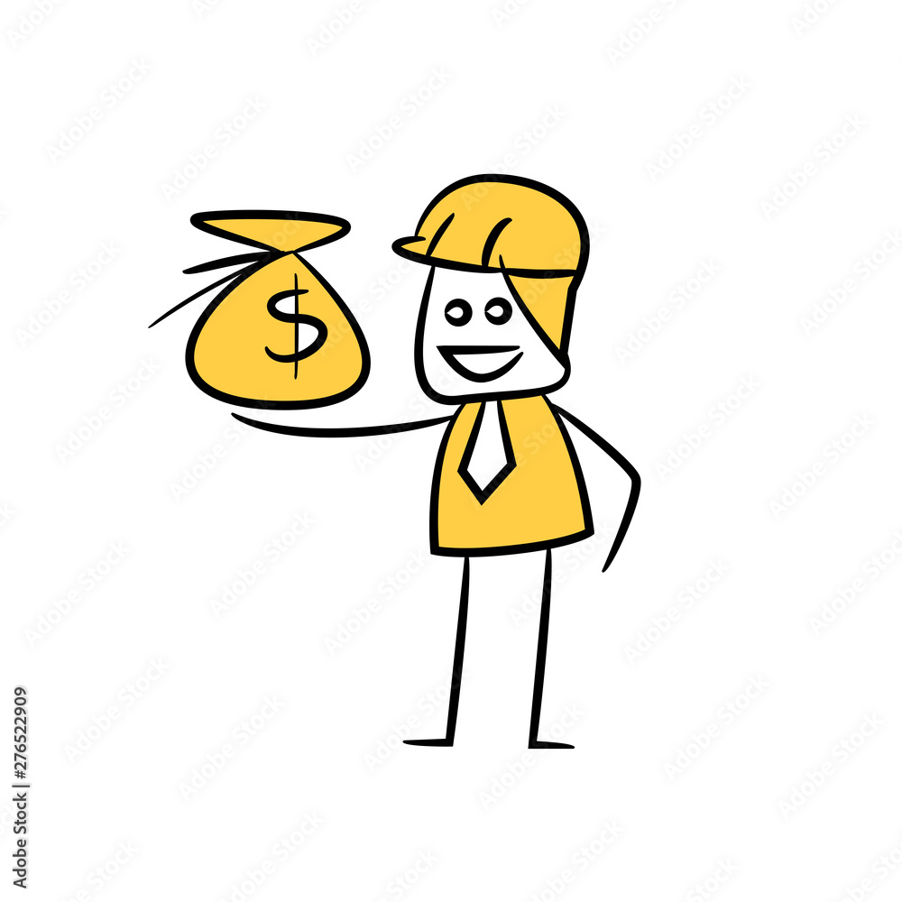 engineer present money sack icon stick figure yellow theme engineer present money sack icon stick figure yellow theme