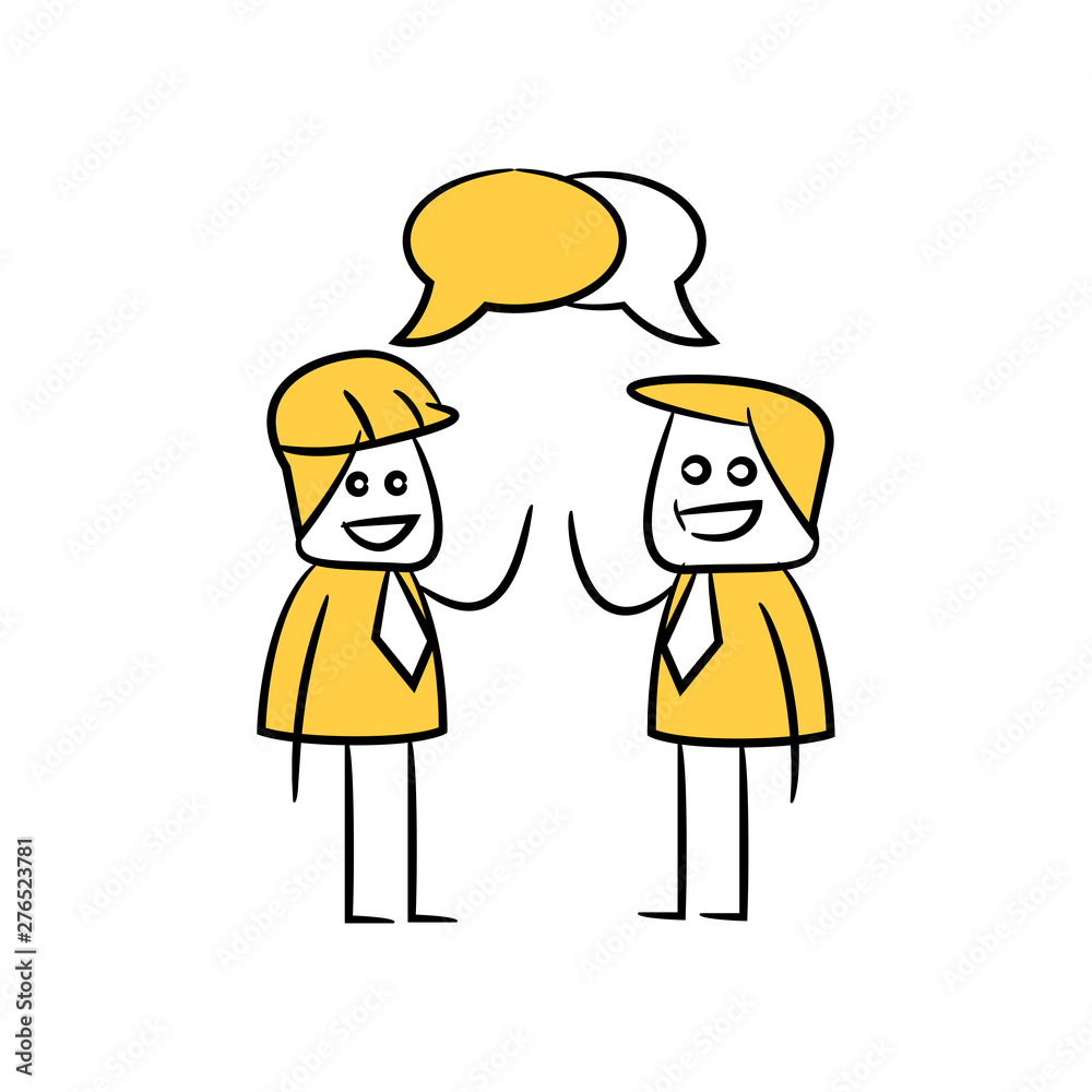 engineer and speech bubble icon stick figure yellow theme